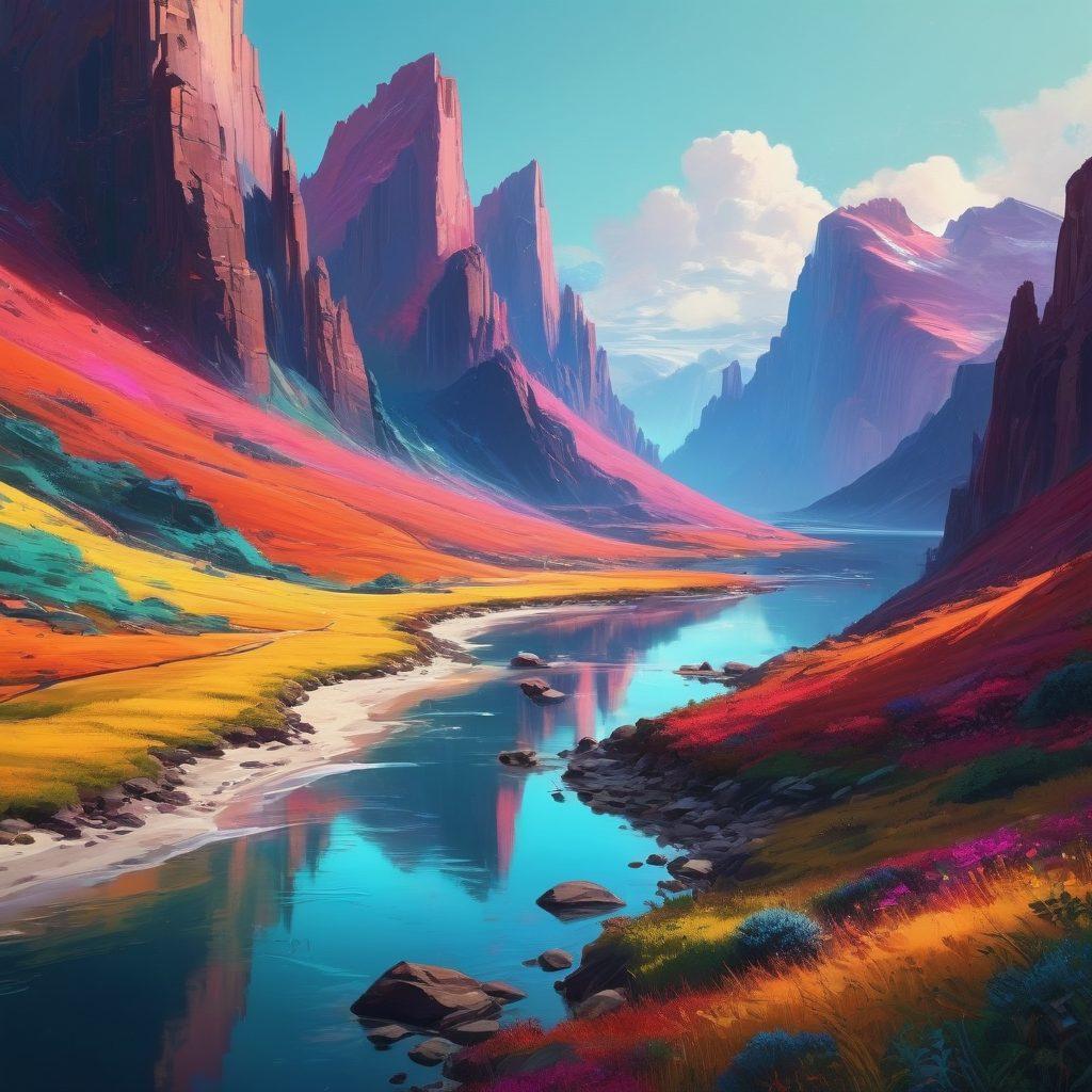 A vibrant fusion of traditional brushstrokes transitioning into digital pixels, showcasing the evolution of Klein designs. Feature a colorful abstract landscape blending hand-painted elements on the left with sleek pixel art on the right, representing creativity's journey. Include subtle hints of art tools like a paintbrush and a stylus intertwined in the background. The overall composition should convey harmony between the analog and digital worlds. super-realistic. vibrant colors. 3D.